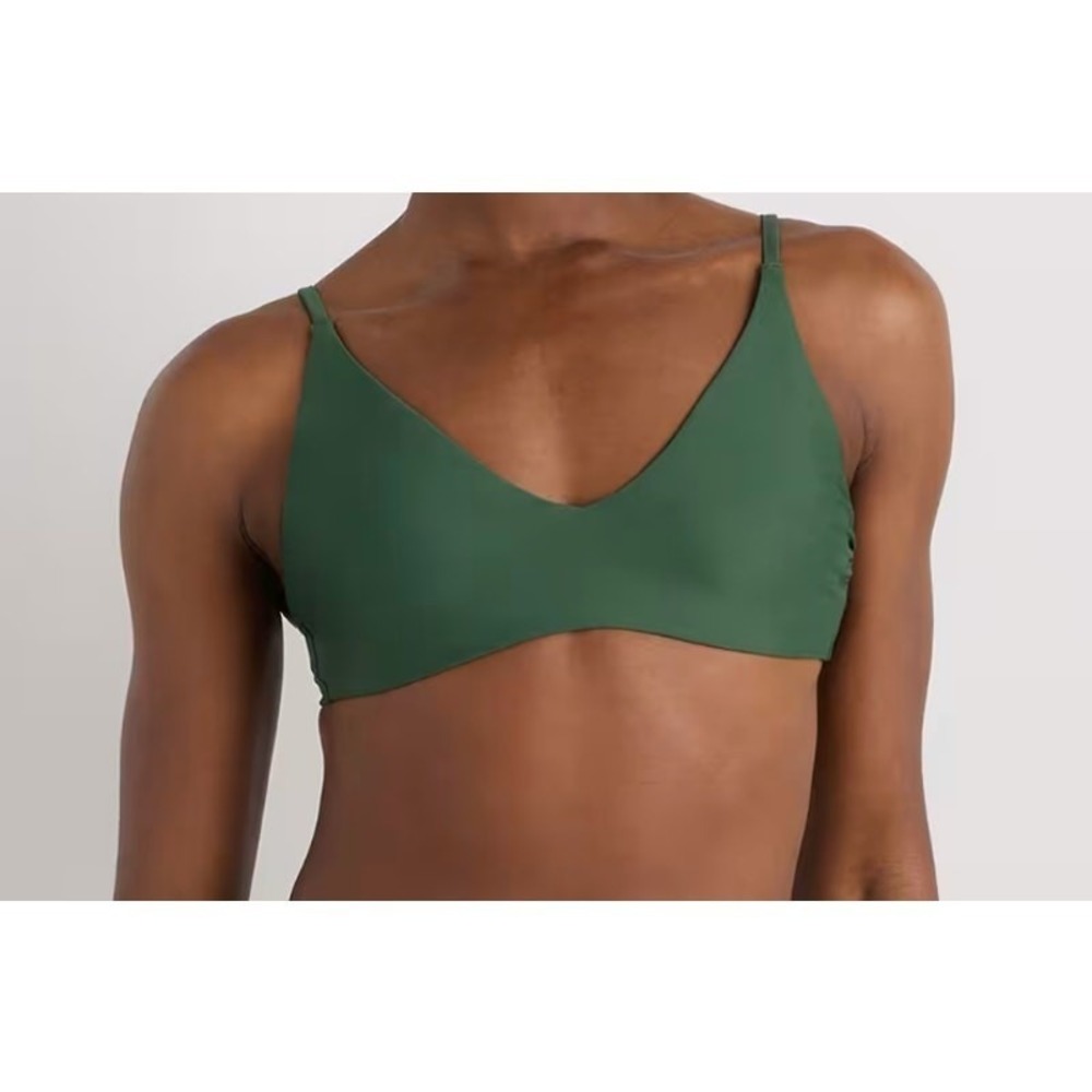 quince italian v-neck bikini top swimsuit in palm green, women size small